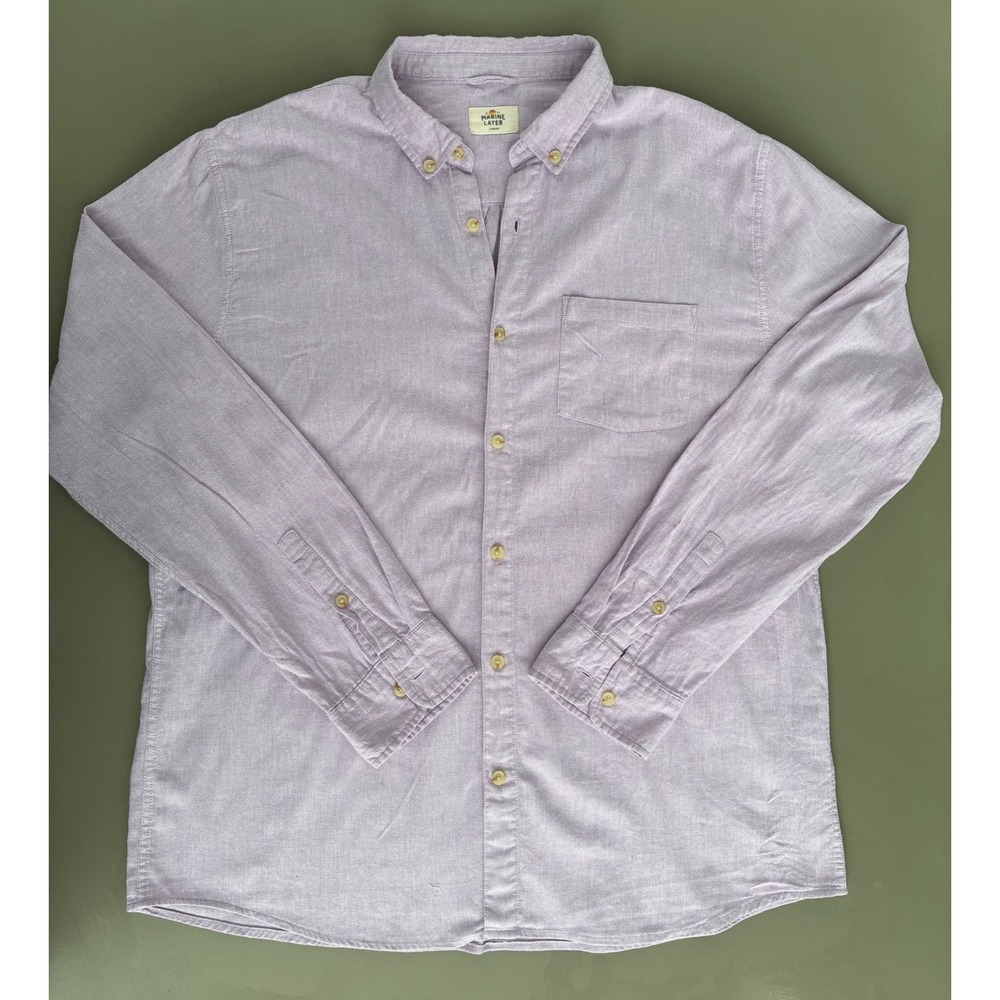 Marine Layer Large Cotton Lavender Oxford Button Down Shirt Long Sleeve Stretch